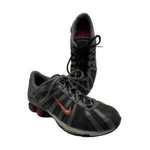 Nike Shox Gray Athletic Sneakers Women's 10.5 Pink & Gold Swoosh Running Shoes